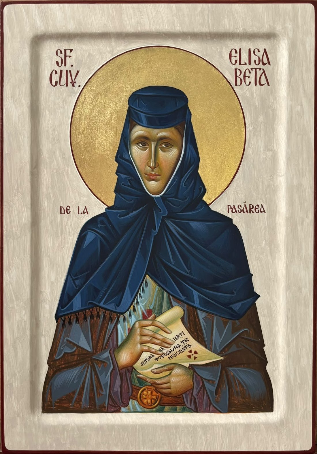 Sf. Cuvioasa Elisabeta de la Pasărea — icoană, pigment cu emulsie de ou pe lemn de tei, foiță de aur 22k, Iulian Cetanas