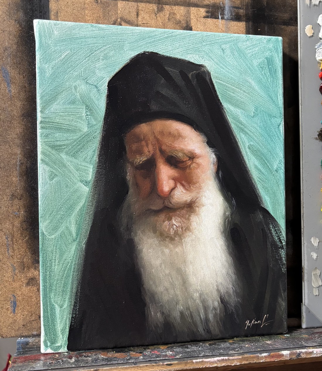 Sf. Dionisie Vatopedinul — Pictură în ulei pe pânză cu șasiu, Iulian Cetanas